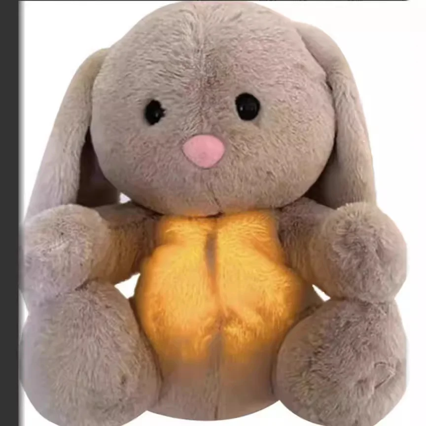 New Breathing Rabbit Cuddly Toy with Heartbeat Plush Toy Baby Music Early Education Soothing Sleeping Doll