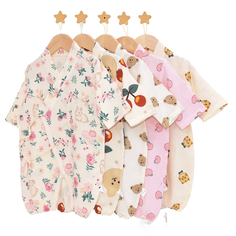 Good Quality Cotton Muslin Infant Newborn Girl Onesie Baby Clothes Baby Short Sleeve Romper Jumper