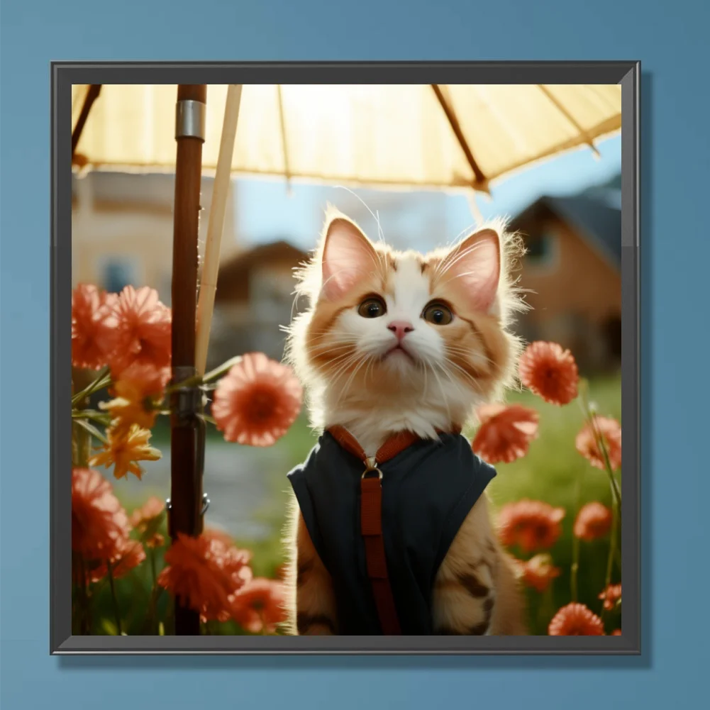 1PC 30x 30cm/11.8x 11.8in DIY 5D Diamond Embroidery Full Diamond Beginner Gift Art Picture Chrysanthemum Cat Wall Decoration