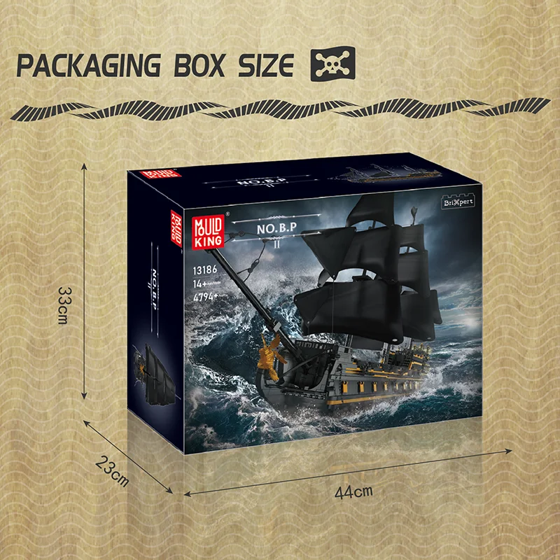 Mould King 13186 Black Pearl Pirates Ship Building Blocks MOC Bricks 5266PCS Model Kits Kids Educational Block