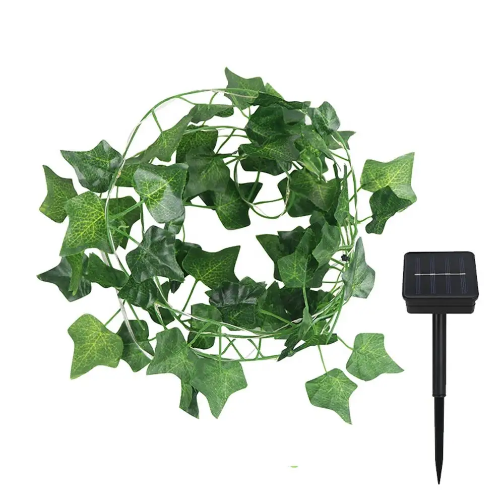 Ivy Vine String Curtain 8 Function 96 LED Solar Artificial Green Leaf Ivy Garland Holiday Battery Copper Wire Fairy Light