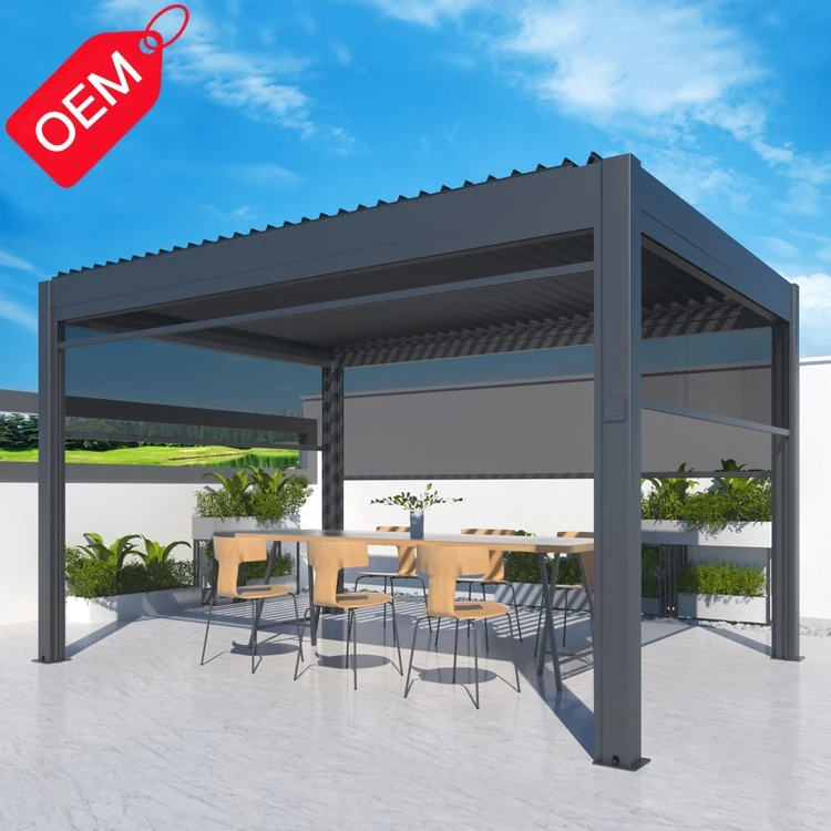 20x10 patio pergola with led Modern Garden Aluminum Louvered pergola outdoor with fan