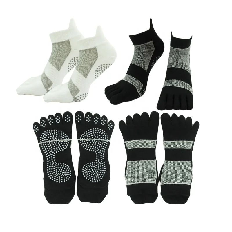 Solid Color Black And White Sustainable Grip Sport Socks Custom Five Finger For Gym Ankle-Length