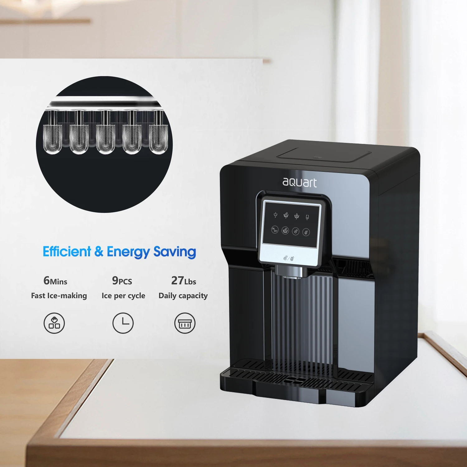 Aquart BYCZT573 Bottleless Countertop Water Dispenser with Ice Maker Cooler Ice Dispenser for Home Electric Stand Plastic Cold