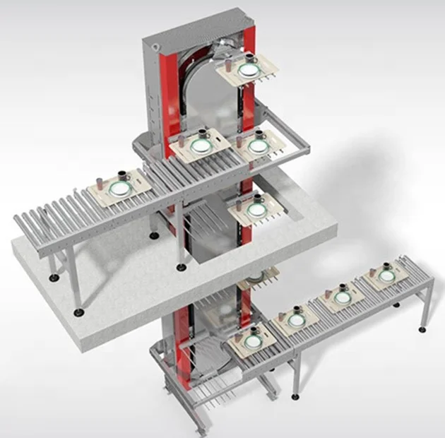 Compact Beverage Carton Boxes Cases Trays Bags Automatic Rotative Vertical Chain Sorting Conveyor Lifter Machine