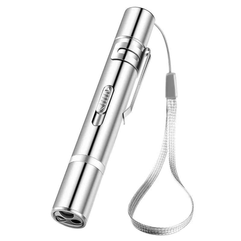 7in1 Multi-Pattern Switchable Laser Pointer Funny Cat Flashlight Stainless Steel Silver Infrared Purple Light White Plastic