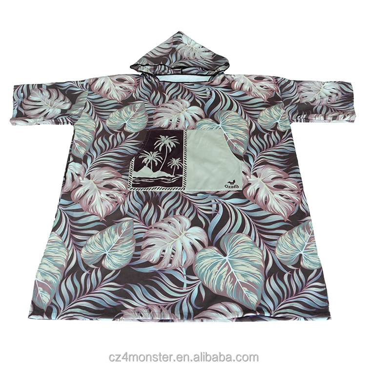 microfiber custom print adult hood beach robe towel microfibre surf poncho towel
