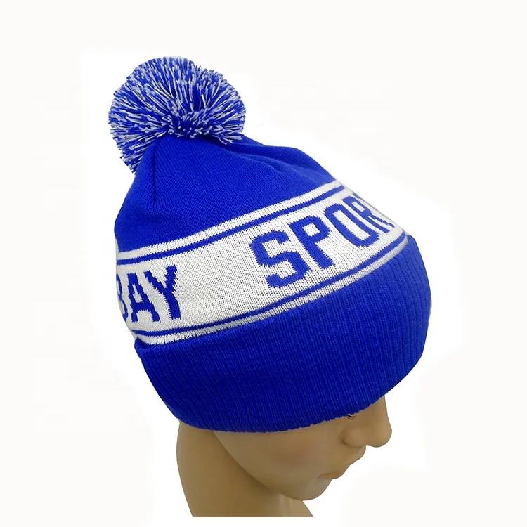 Wholesale Outdoor Winter Knitted Sports Beanies Pom Pom Custom Toque Hat Unisex Logo Cuff Warm Beanie