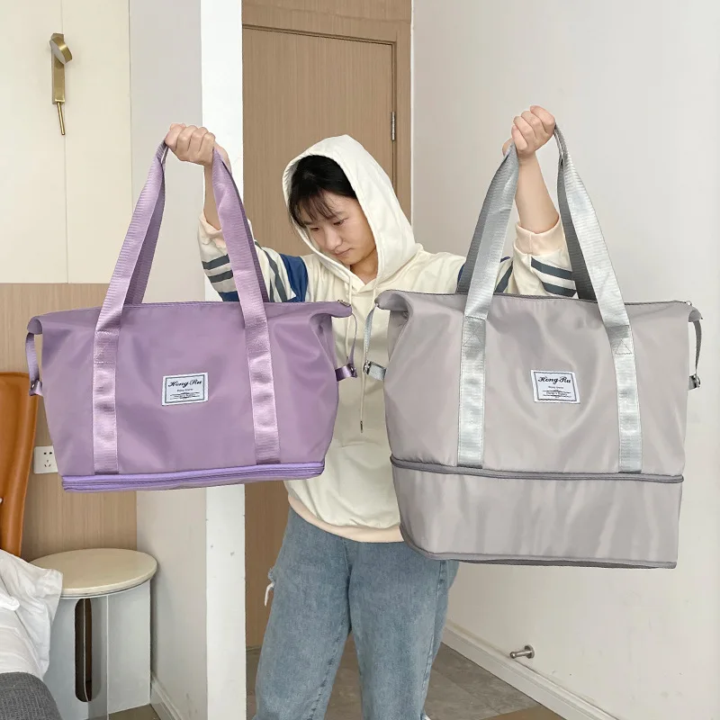 Two Layers Of Expandable Large Capacity Weekend Travel Luggage Duffle Organizer Bag Fitness With Shoe Compartment Wet Pocket