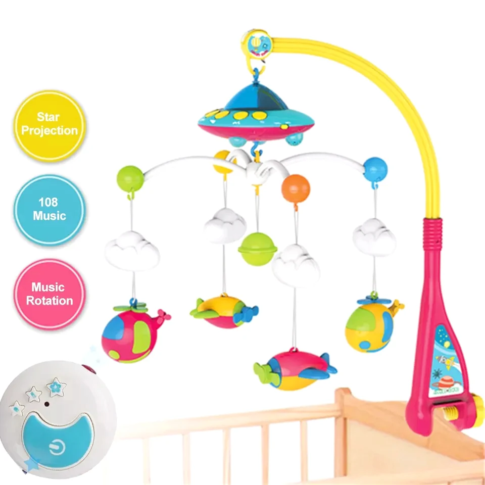 Dropshipping Remote Control Baby Crib Mobile With Lighting And Music Moon And Stars Projection For Infants