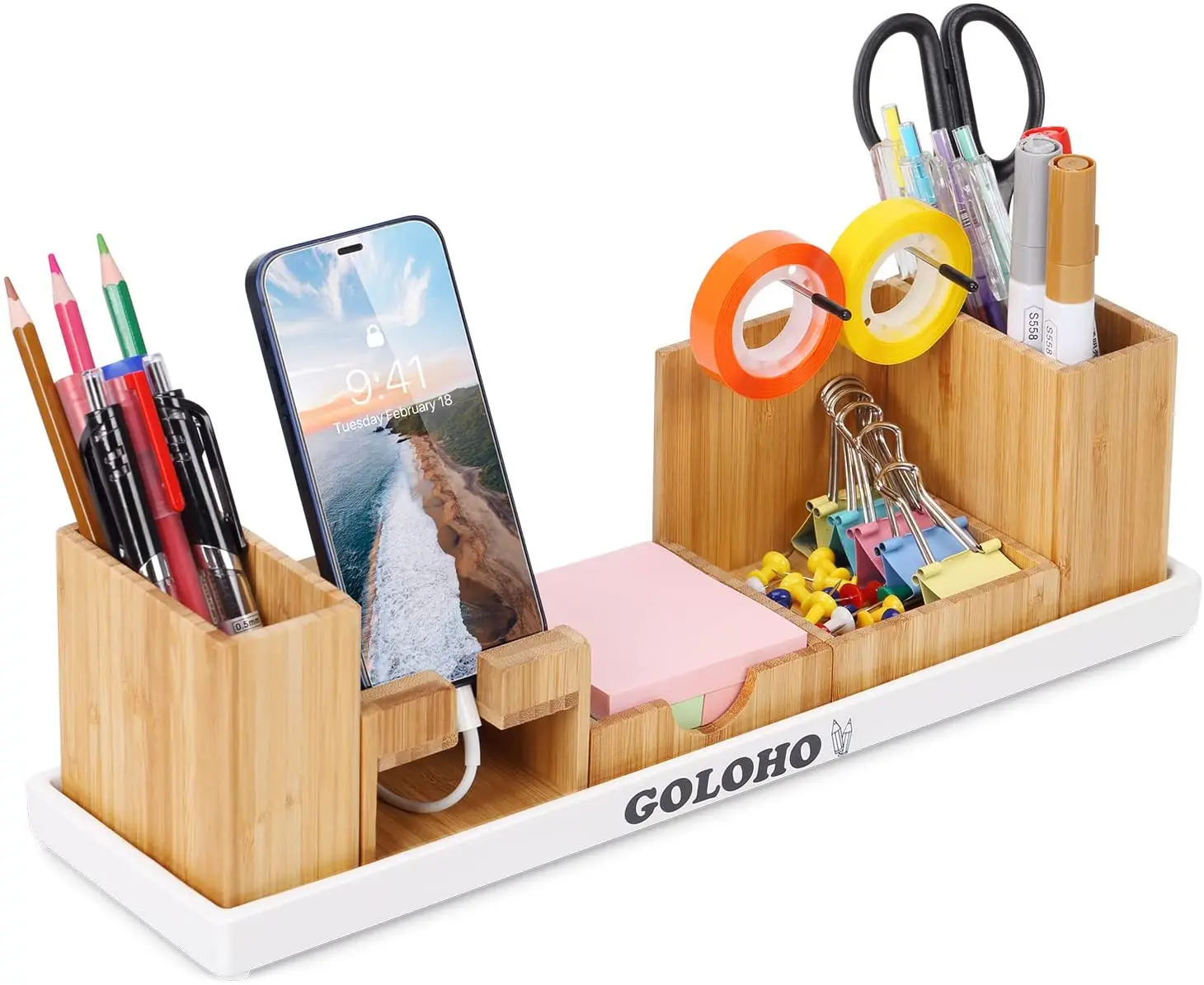 Multifunctional Bamboo Office Organizer Pen Holder Wood Desk Accessories Organizer For Keyboard Hider