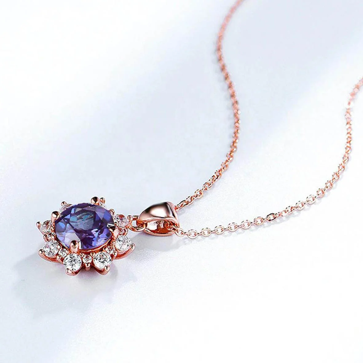 925 Sterling Silver Rose Gold Solid Silver 2Ct Gemstone Pendant Lab created Alexandrite Pendants