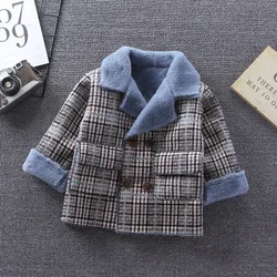 Детская одежда для мальчиков Новинка Зима 2019 Детский костюм с толстым меховым воротником детская бархатная повседневная куртка