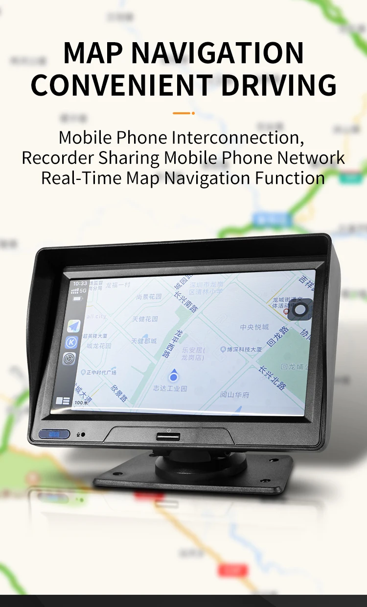 7'' Touch Screen Voice Control FM Radio Dual Record Front Back Camera Android Auto Carplay Car Dash Cam Recorder 