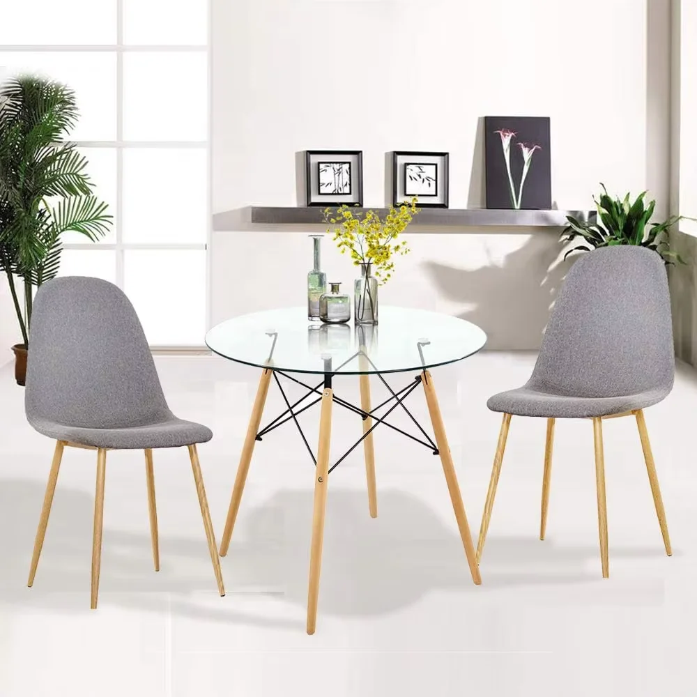 Whosale Clear Glass Round Dining Tables Hot Selling Different Sizes Glass Coffee Table Kitchen Table With Beech Legs