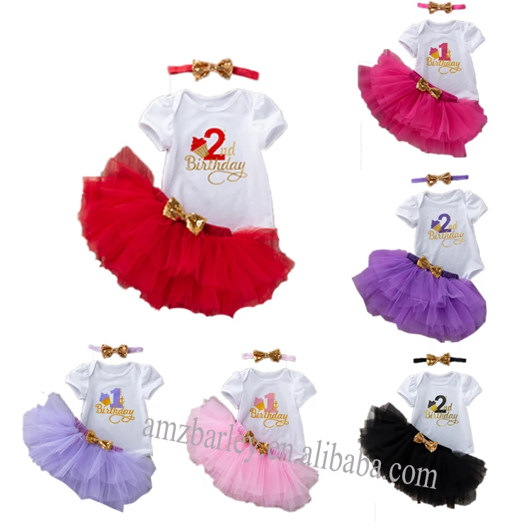 3pcs Girls Baby Birthday outfits Infant first birthday tutu set party clothes set with headband 1 year baby girl birthday dress