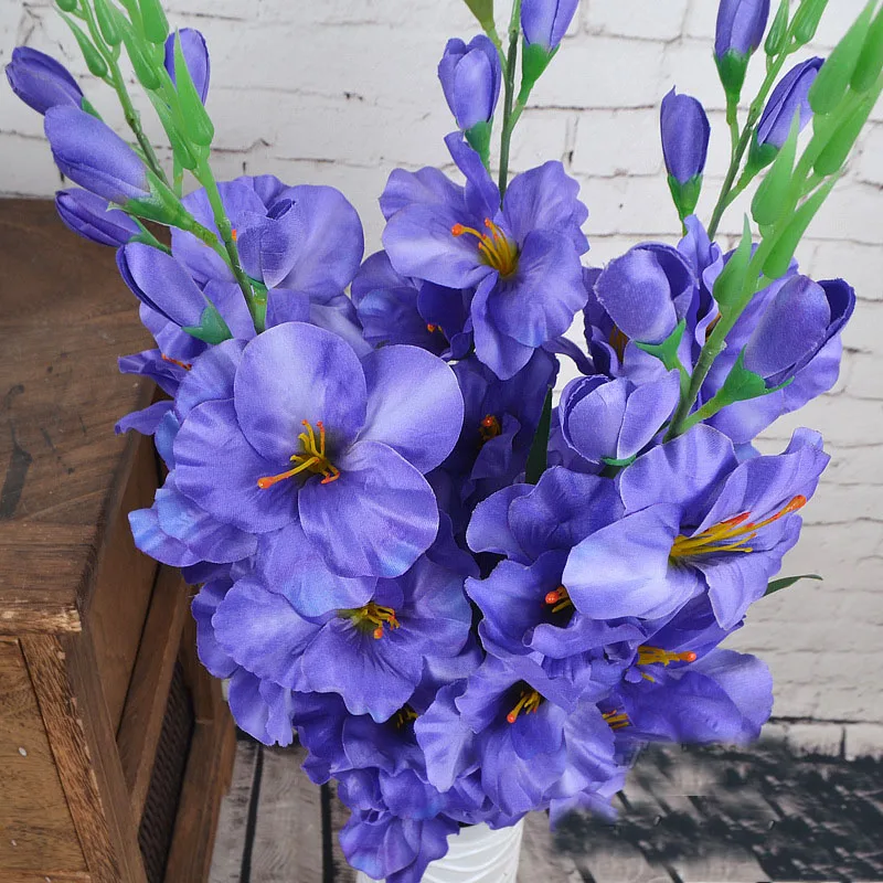 2023 New Realistic 1Pc Artificial Simulation Gladiolus Flower Stem Wedding Bouquet / Posy Table Arrangement Home Decor 8 Colors