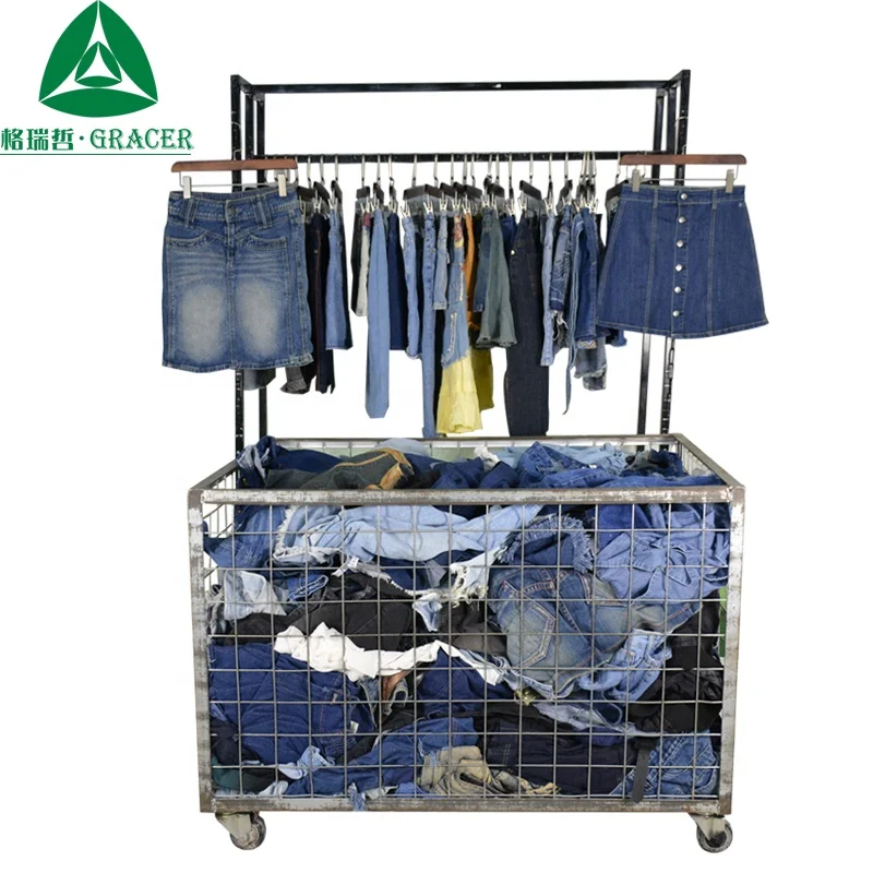 Good quality second hand clothes summer embroidered denim skirt used clothing in vietnam