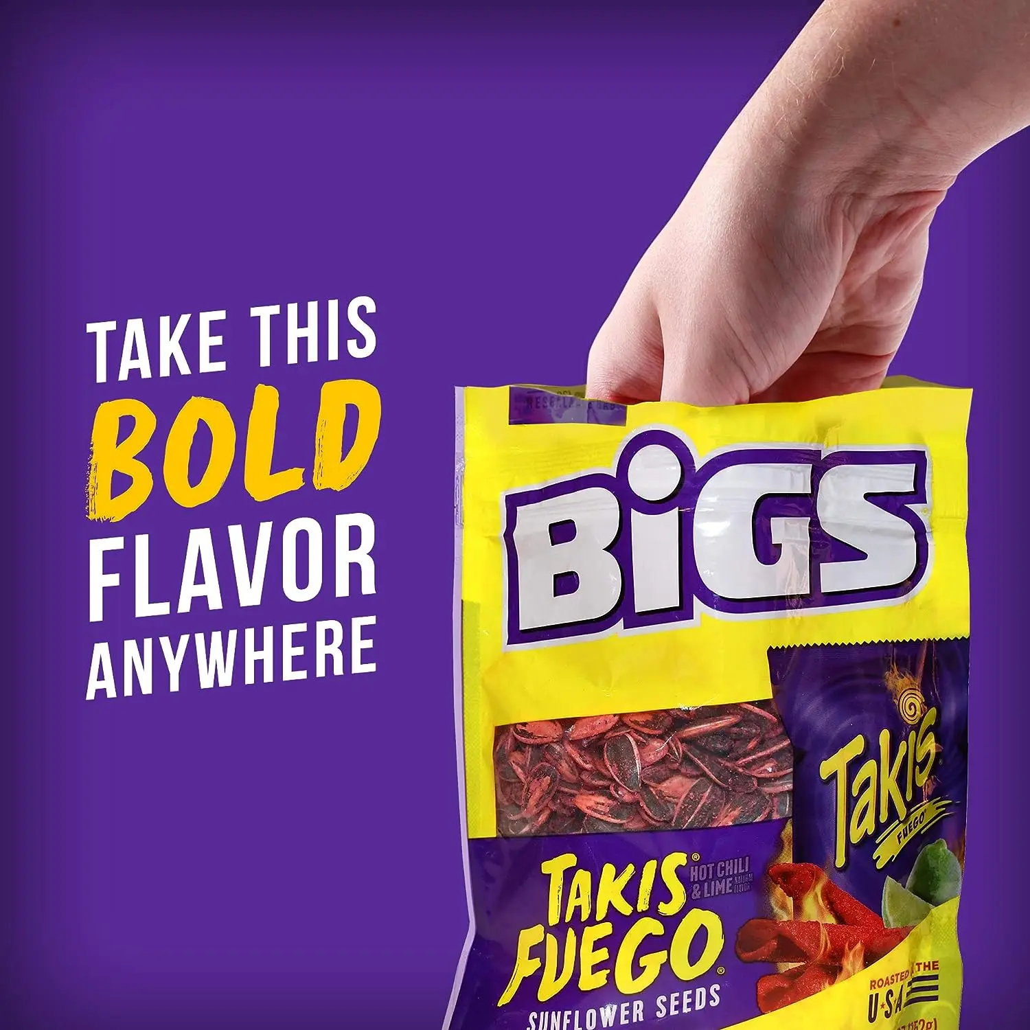 BIGS Takis Fuego Sunflower Seeds Hot Chili Lime Flavor Keto Friendly Snack 5.35 oz. (Pack of 8)