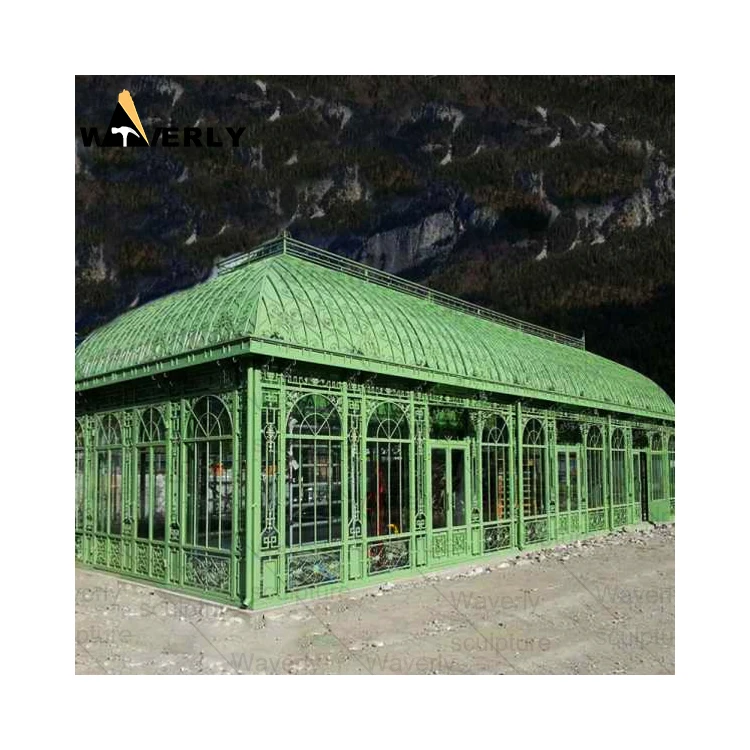 Modern European Garden Decor Victorian Wrought Iron Gazebo Custom Casting Outdoor Landscape Luxury Green Metal Cast Iron Gazebo