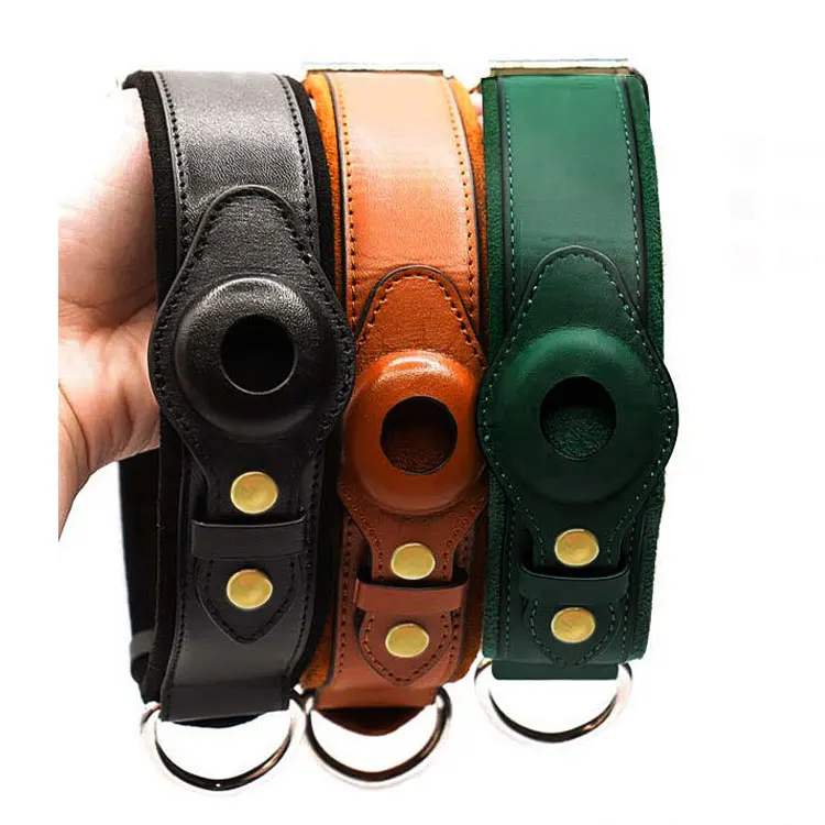 Custom Logo GPS Soft Leather Waterproof Dog Collar With Air Tag Holder