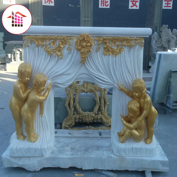Decoration high larger stone marble fireplace mantel
