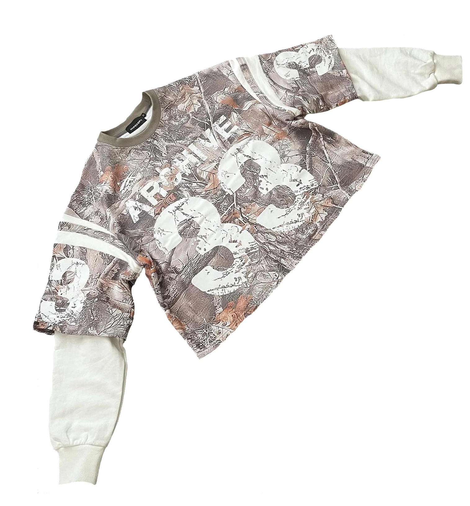 Мужская уличная одежда на заказ винтажная хлопковая свободная крой с кислотным принтом камуфляжная Двухслойная футболка длинным рукавом