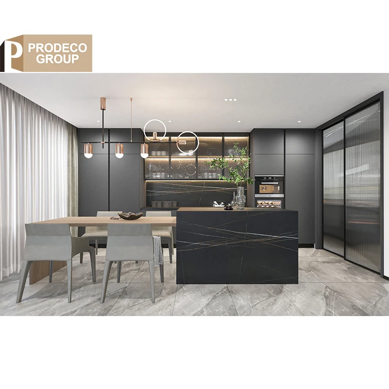 Prodeco Joinery Solid Walnut Wood Color Kitchen Cabinets Set with Island Ready to Assemble for Household