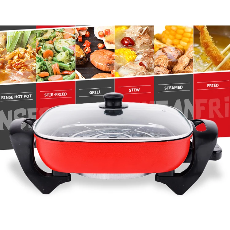 
1500w Aluminum Cast Electric Skillet Hot Pot Electric Skillet With Glass Cover 