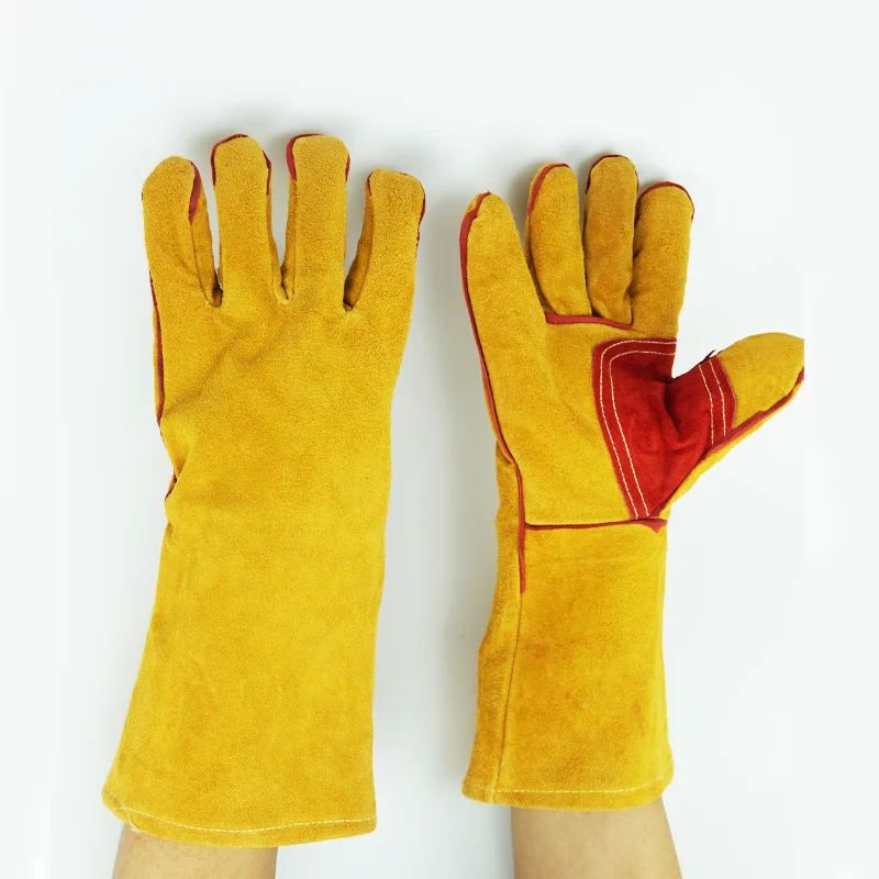 heavy duty 14 inches heat-resistant Cow split leather long Safety working welding gloves for welder