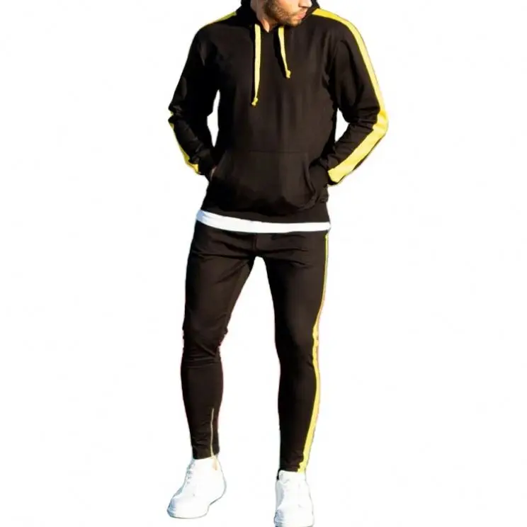 ECBC Wholesale Blank Custom Side Stripes Sweatpants And Hoodie Set Training Wear Tracksuit For Men