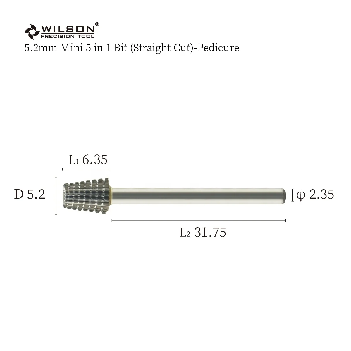 5.2mm Mini 5 in 1 Bit (Straight Cut) Pedicure High Quality nail polish tool Professional Wholesale carbide nail bit Dental Bur