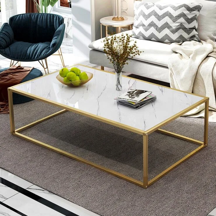 Luxury metal stainless steel brass surface tables modern sofa coffee table marble