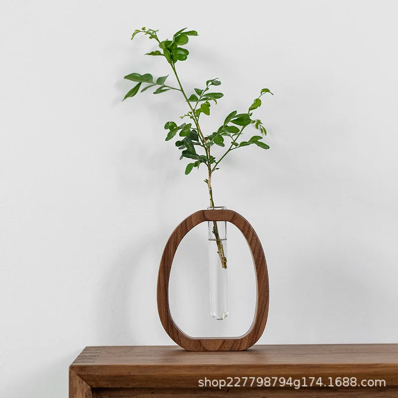 Modern Black Walnut Wooden Japanese Simple Hydroponic Vase with Delicate Flower Insert Bamboo Household Decor