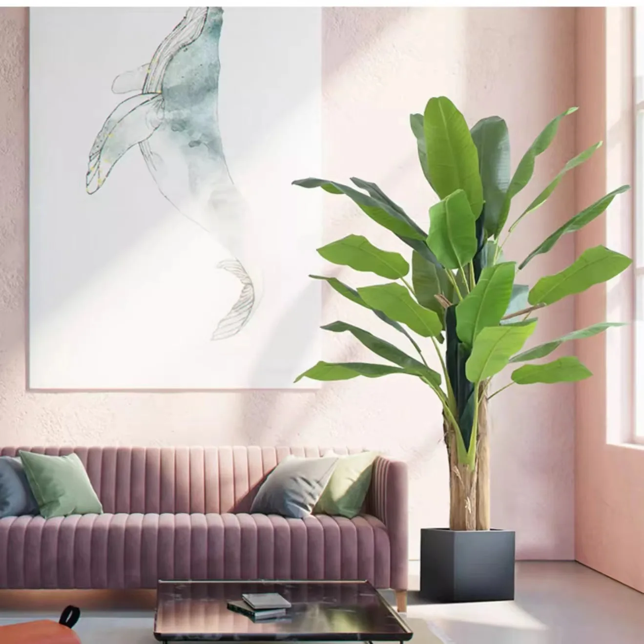 1.1m 1.4m 1.7m 2.2m 3m High Simulation Indoor Decor Big Tropical Banana Tree Plastic Artificial Plants For Home Hotel Office Use