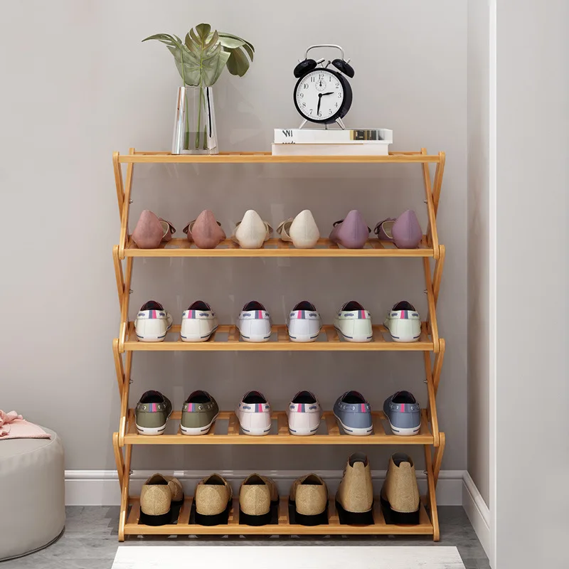 Hot Selling Portable Multi Tier Shoe Rack Folding Modern Holder Shelf Stand Foldable Bamboo Storage Organizer Wooden Shoe Rack