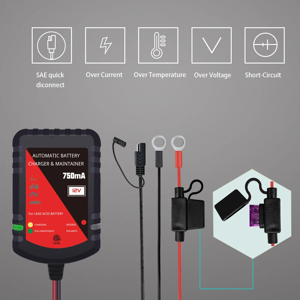 12 В 750 мА свинцово-Кислотное зарядное устройство и вспомогательное зарядное устройство для аккумулятора мотоцикла