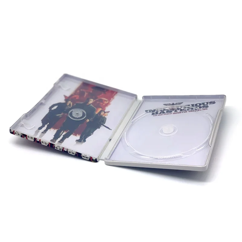 Wholesale rectangular standard metal custom printing DVD CD tin box with plastic intray