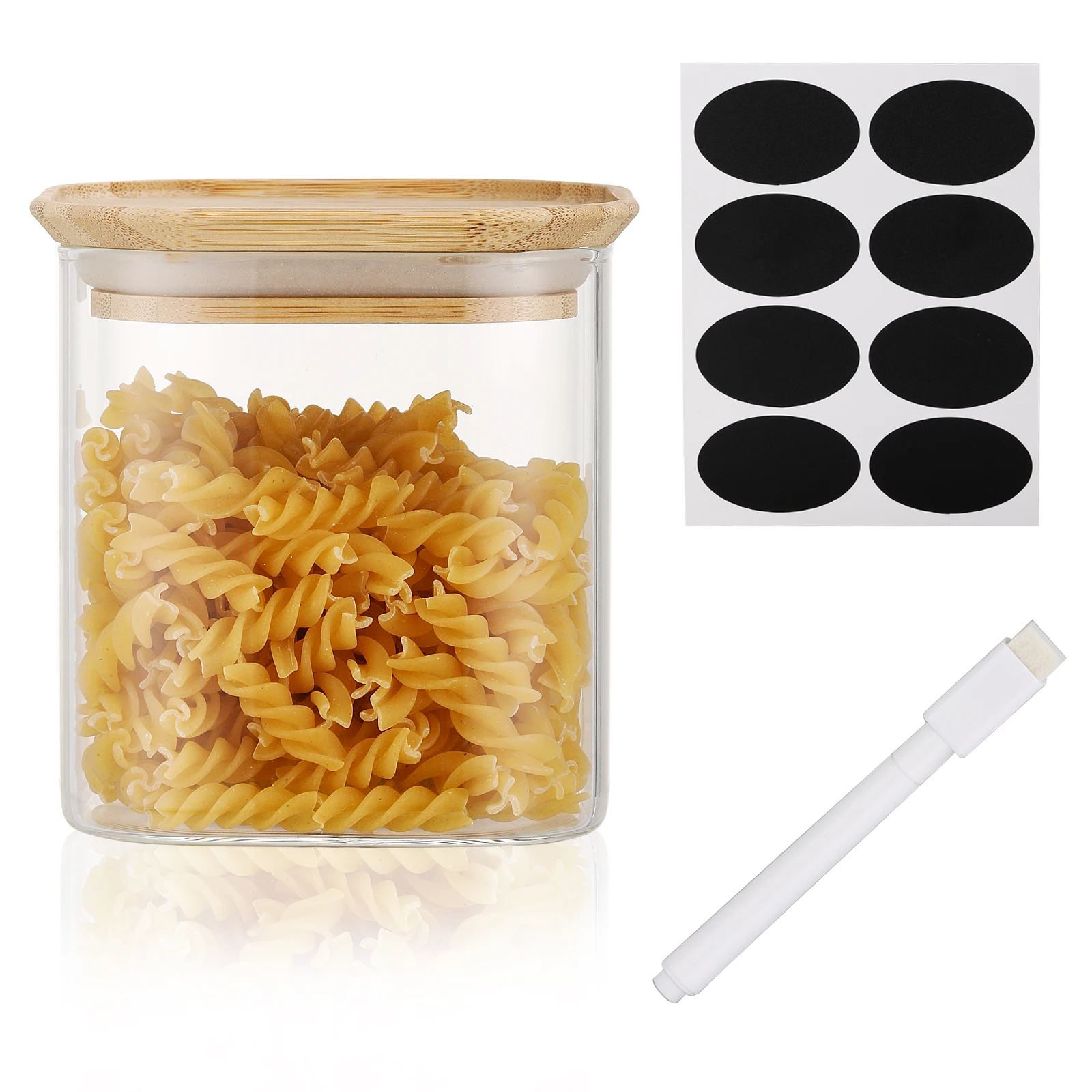 Clear Glass Food Storage Jars Containers with Airtight Bamboo Lid for Candy, Cookie, Rice, Sugar, Flour, Pasta, Nuts
