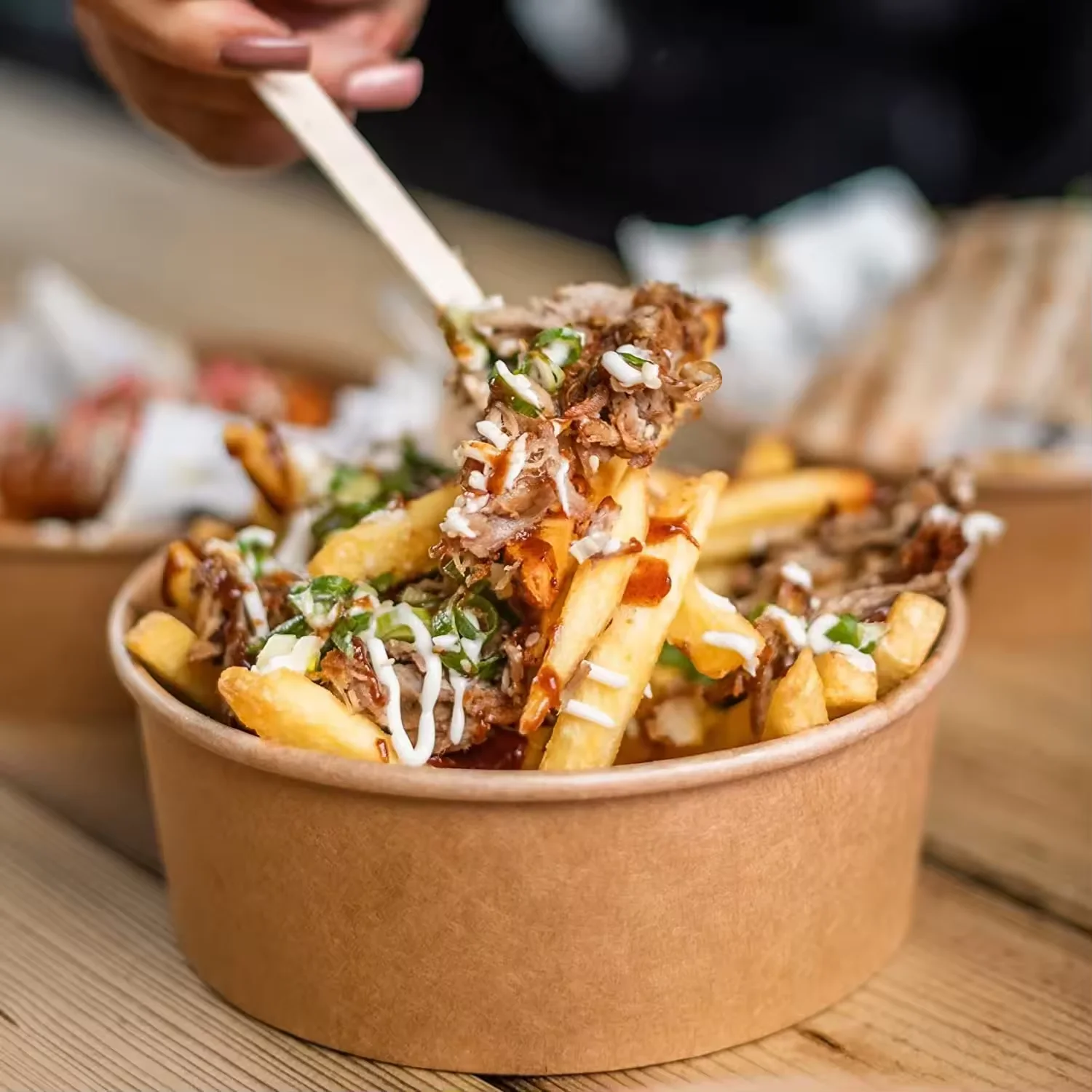 Logo print Take Away Salad bowl with lid Disposable kraft paper bowl