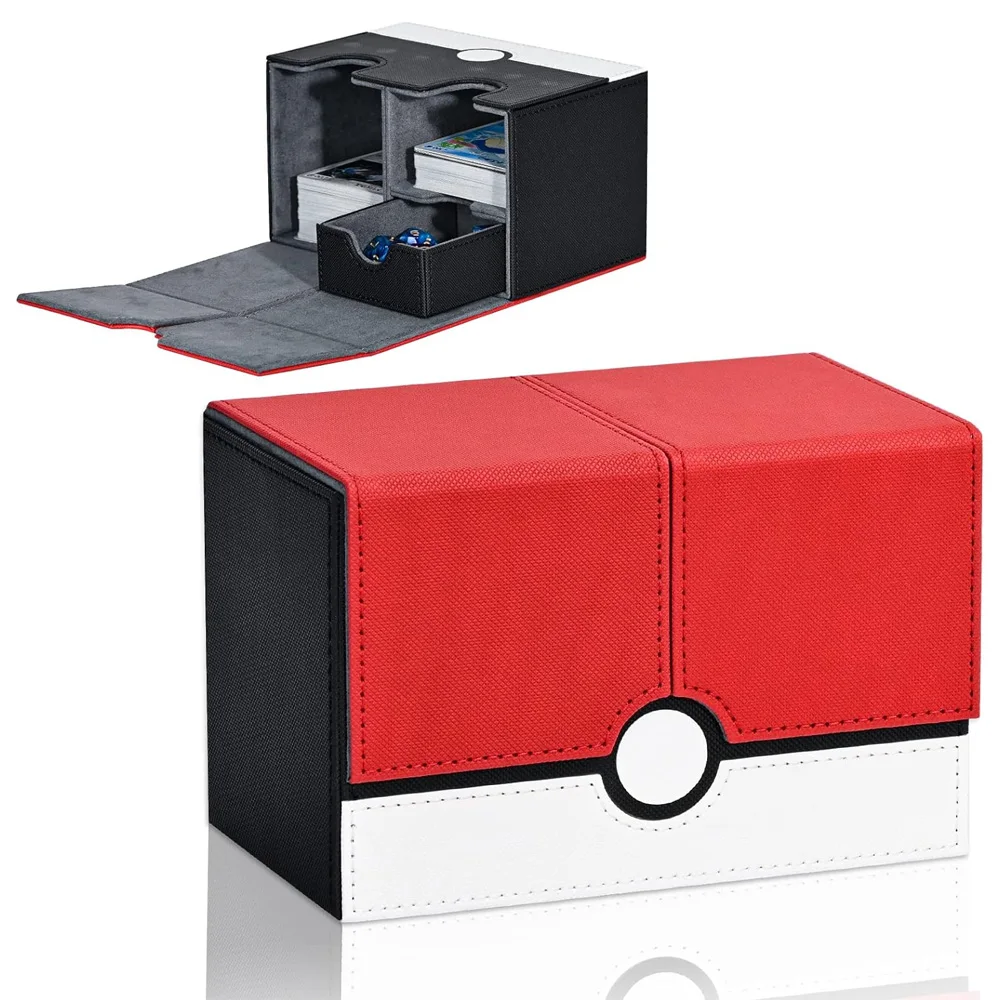 Pokemones Card Deck Box for PTCG Cards 150+ Double Sleeved Cards Storage Box with Dice Tray