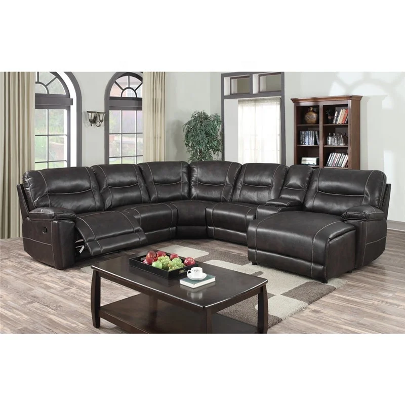 Hot selling comfortable leather sectional recliner corner sofa set with chaise