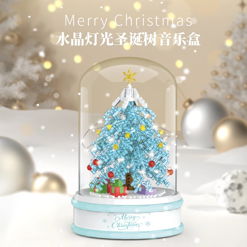 Lele Brothers 1411 multi-color Christmas tree music box girl Christmas gift micro-particle building blocks toy decoration