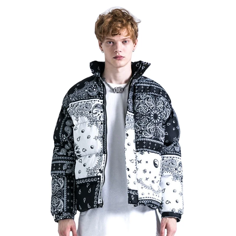 Fashionable Warm Winter Bubble Coats Long Sleeve Bandana Jacket Mens