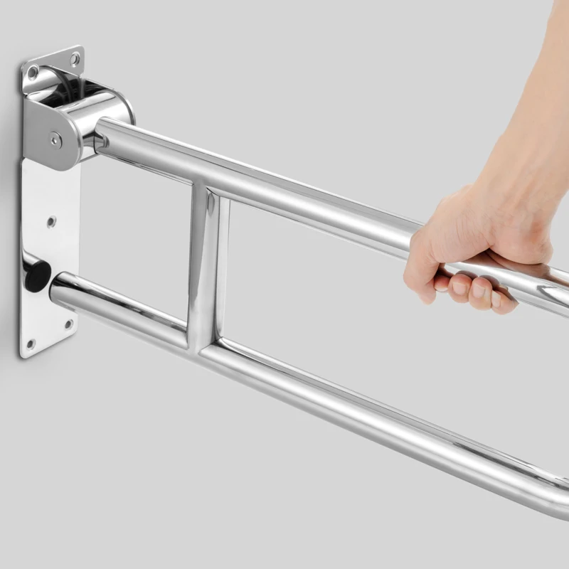 U-Shaped 304 Stainless Steel Handrail Collapsible Bright Safety Toilet Grab Bars for Elderly Barrier-Free Bathroom Armrest