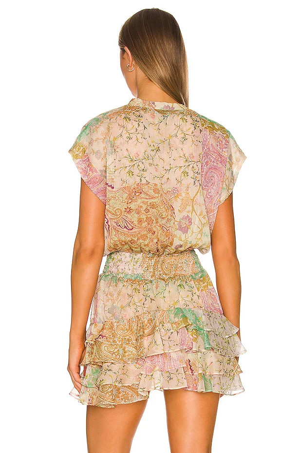 OEM custom Summer Hot Sale Chiffon ruffled skirt sleeveless V Neck Retro smocked waist Flounce Layers Women Mini Casual Dress