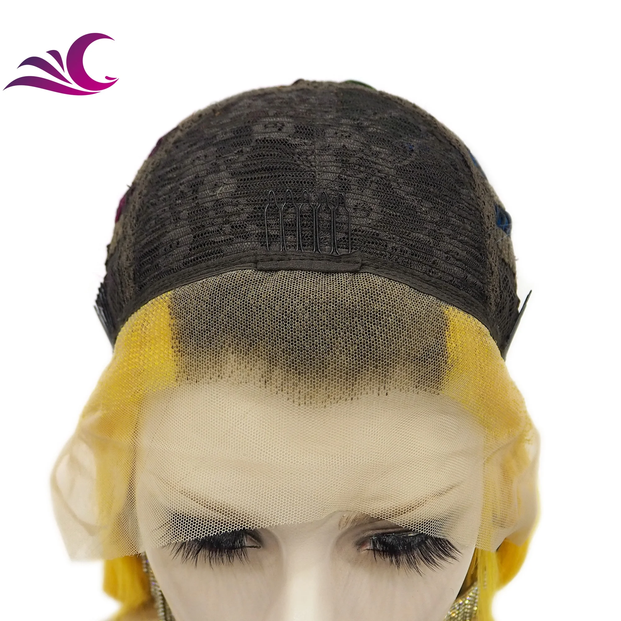 Celebrity Ombre Brown Rainbow Multicolor Wig Silky Straight Heat Resistant Fiber Synthetic Lace Front Wig for Cosplay