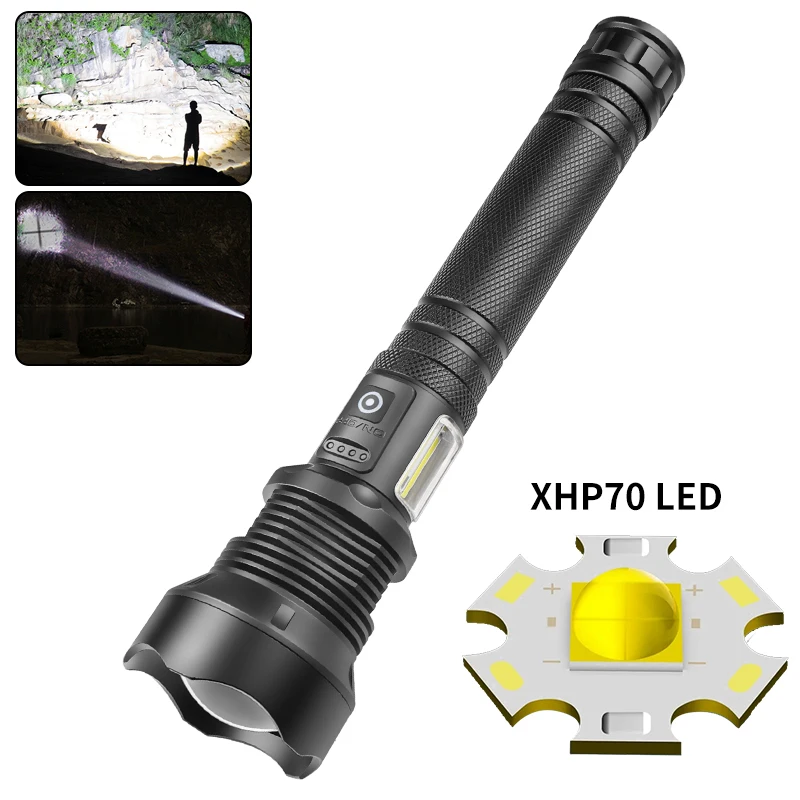Rechargeable XHP70 Led Flashlight 10000 High Lumens Tactical Light Waterproof Zoomable 9 Mode Camping Emergencies Flashlights