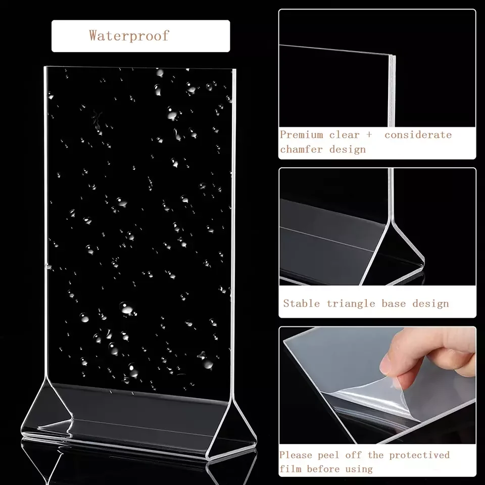 Vertical Transparent Tent Menu Table Card Two Sided Acrylic Menu Stand