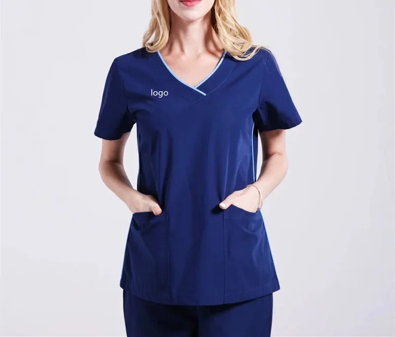 Wholesale Hospital Workwear Uniforms Spandex Fabric Medical Clothing Spandex Polyester V Neck Scrub Top